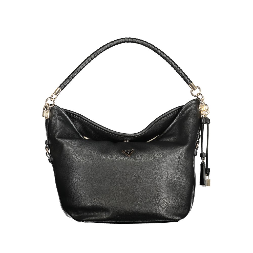 Guess Jeans Nero polyurethane women’s shoulder bag with sleek design and gold-tone hardware, featuring a stylish and functional accessory.