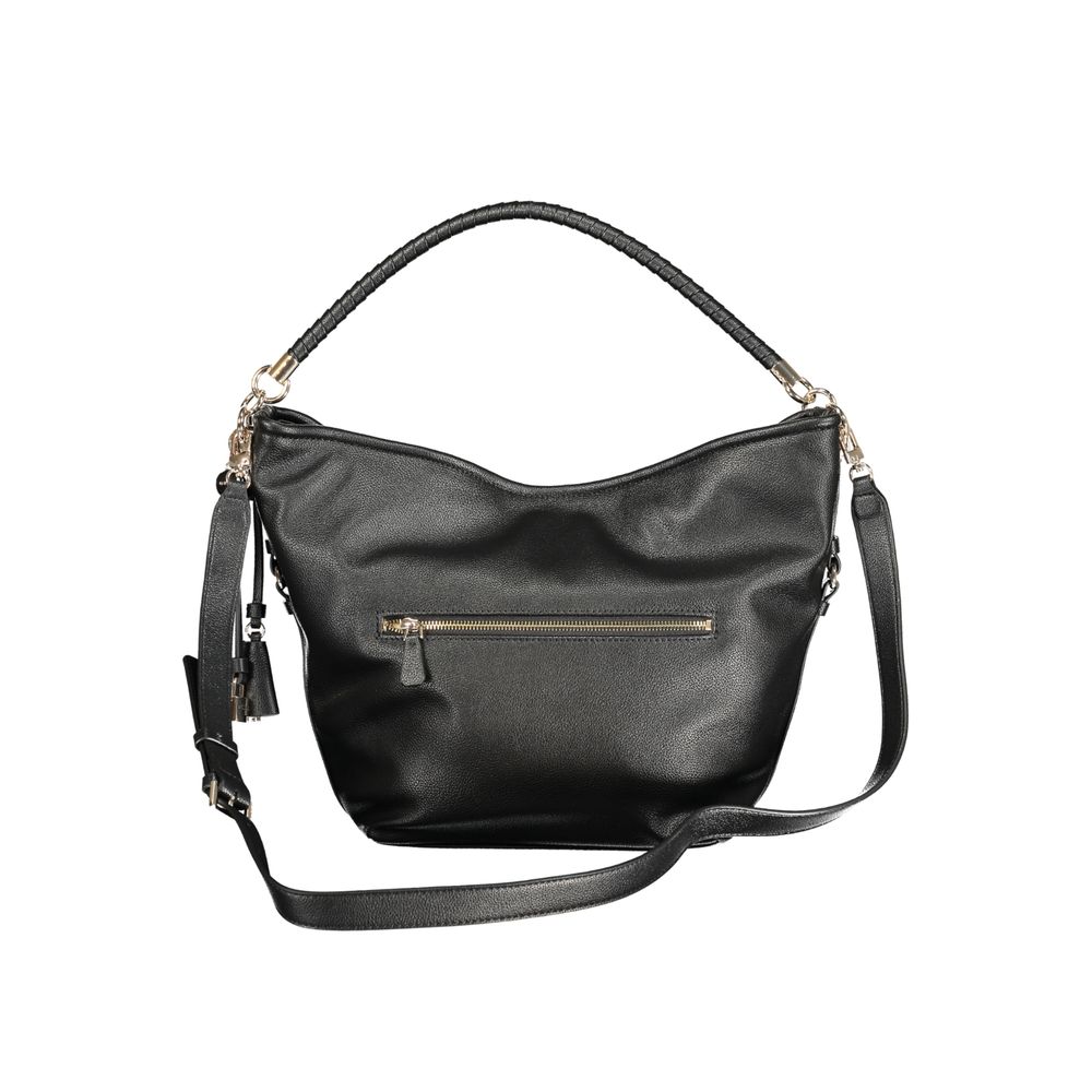 Guess Jeans Nero polyurethane women’s shoulder bag with sleek design and silver hardware, showcased in the product image.