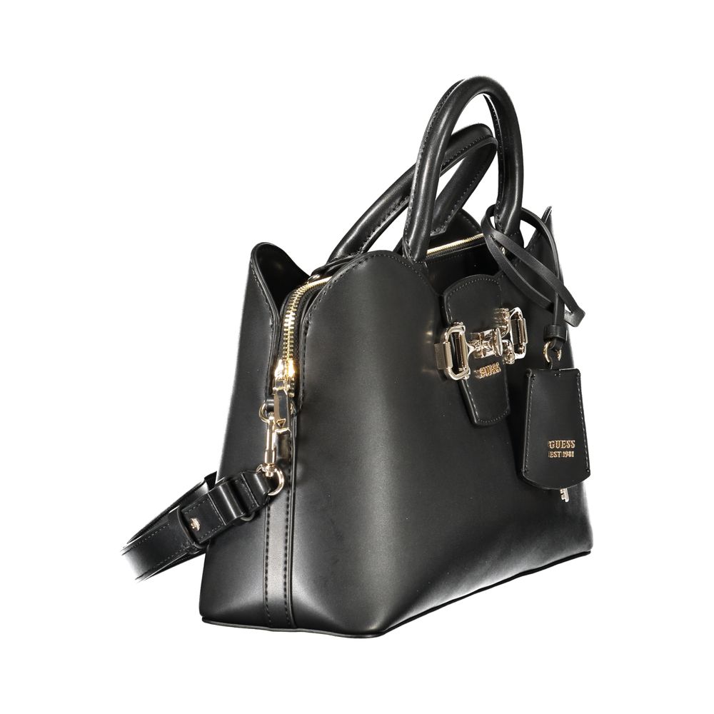Black Guess Jeans polyurethane women's handbag with sleek design and top handle, featuring subtle brand detailing.