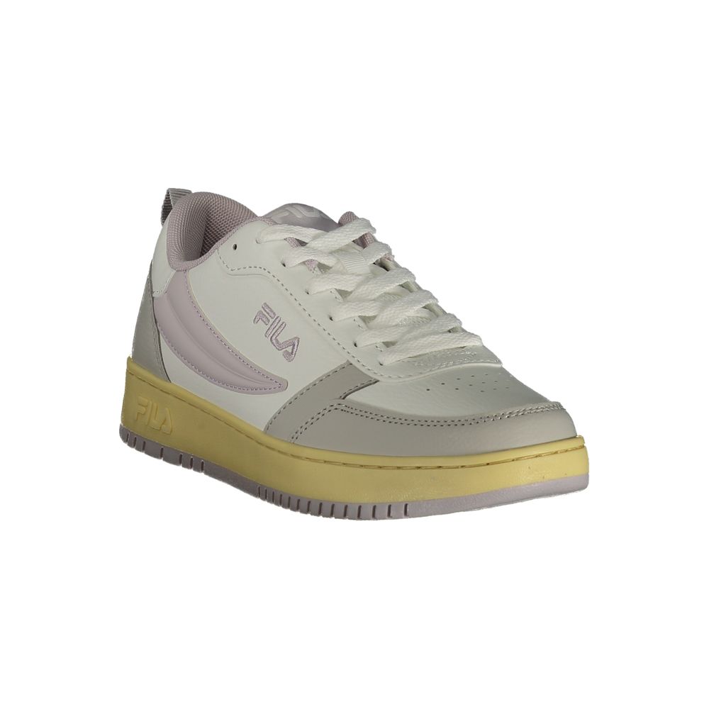 Fila Bianco women's polyurethane sneaker with white upper, cushioned sole, and sporty design.