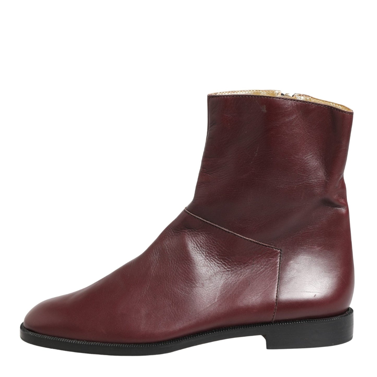 Dolce & Gabbana Maroon Leather Flats Biker Ankle Boots Shoes