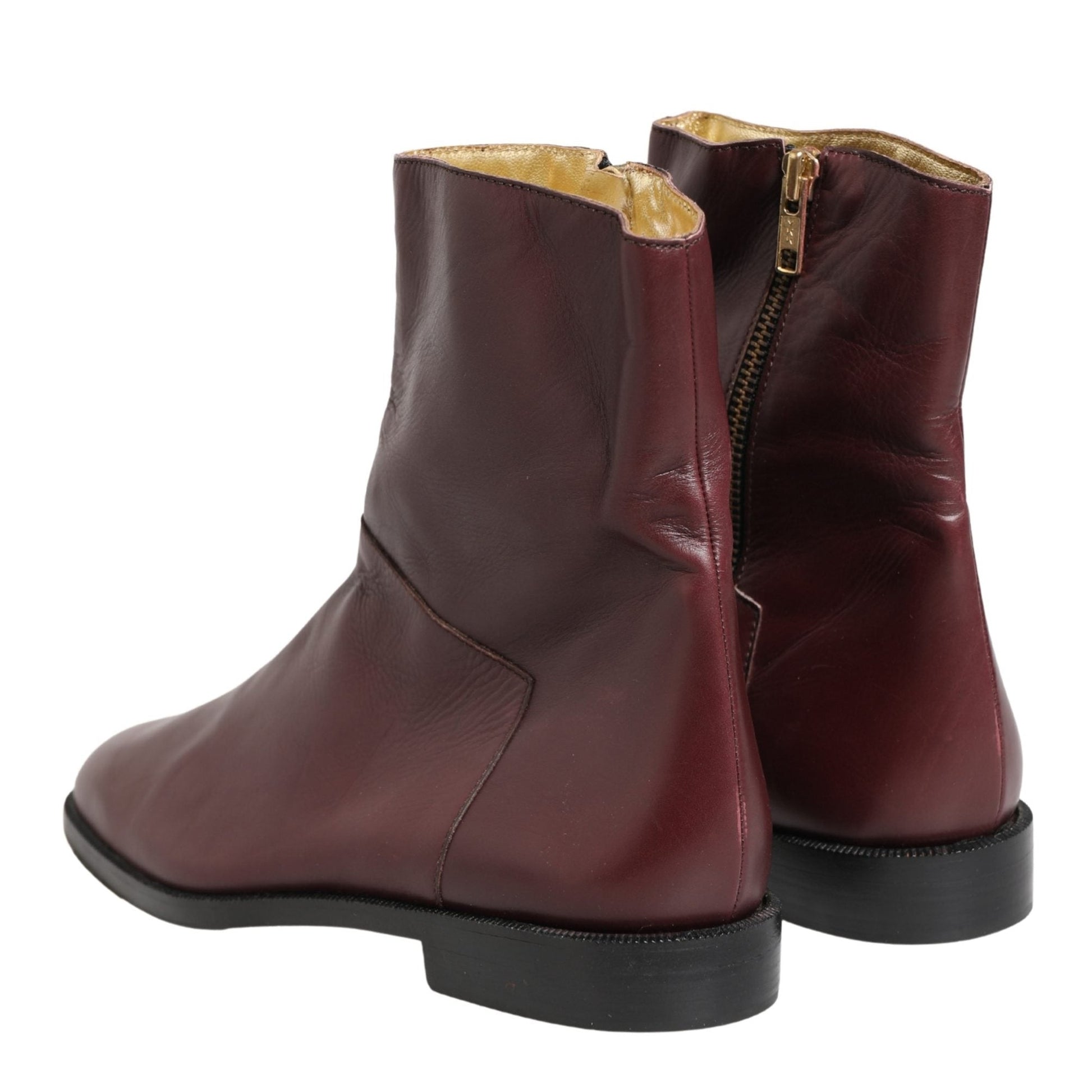 Dolce & Gabbana Maroon Leather Flats Biker Ankle Boots Shoes
