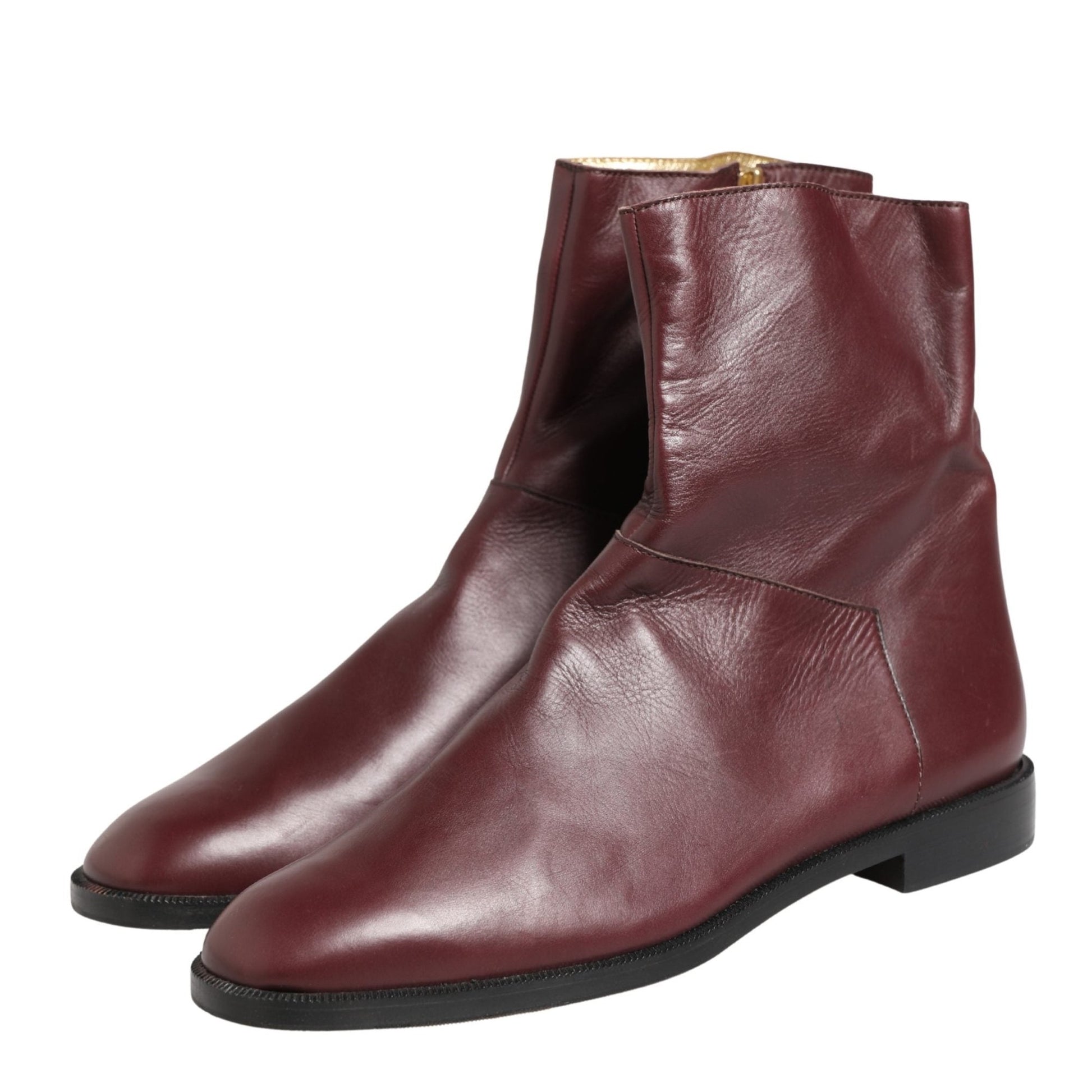 Dolce & Gabbana Maroon Leather Flats Biker Ankle Boots Shoes