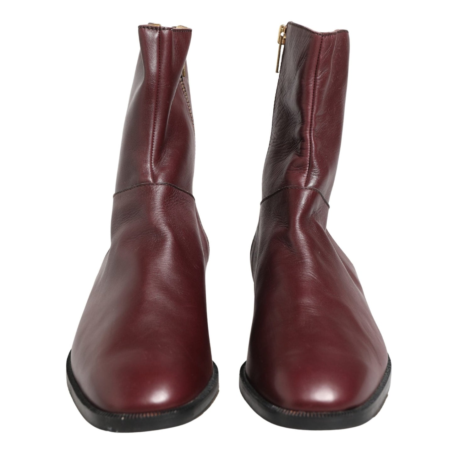 Dolce & Gabbana Maroon Leather Flats Biker Ankle Boots Shoes