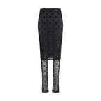 Black recycled polyamide midi skirt by Marine Serre, showcasing a sleek, fitted design with a high waist and minimalist style.