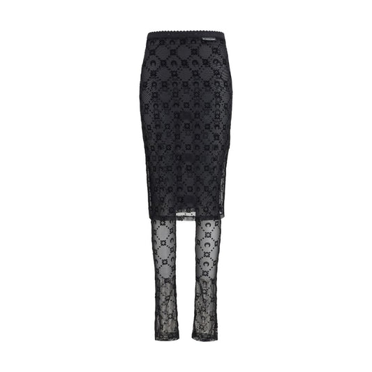 Marine Serre Black Recycled Polyamide Midi Skirt Marine Serre
