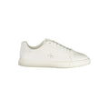 White Calvin Klein polyurethane women's sneaker with sleek design and comfortable fit, shown from the side.