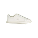 White Calvin Klein polyurethane women's sneaker with sleek design and comfortable fit, shown from the side.