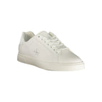 White Calvin Klein women's sneaker made of polyurethane, featuring a sleek design and comfortable fit.