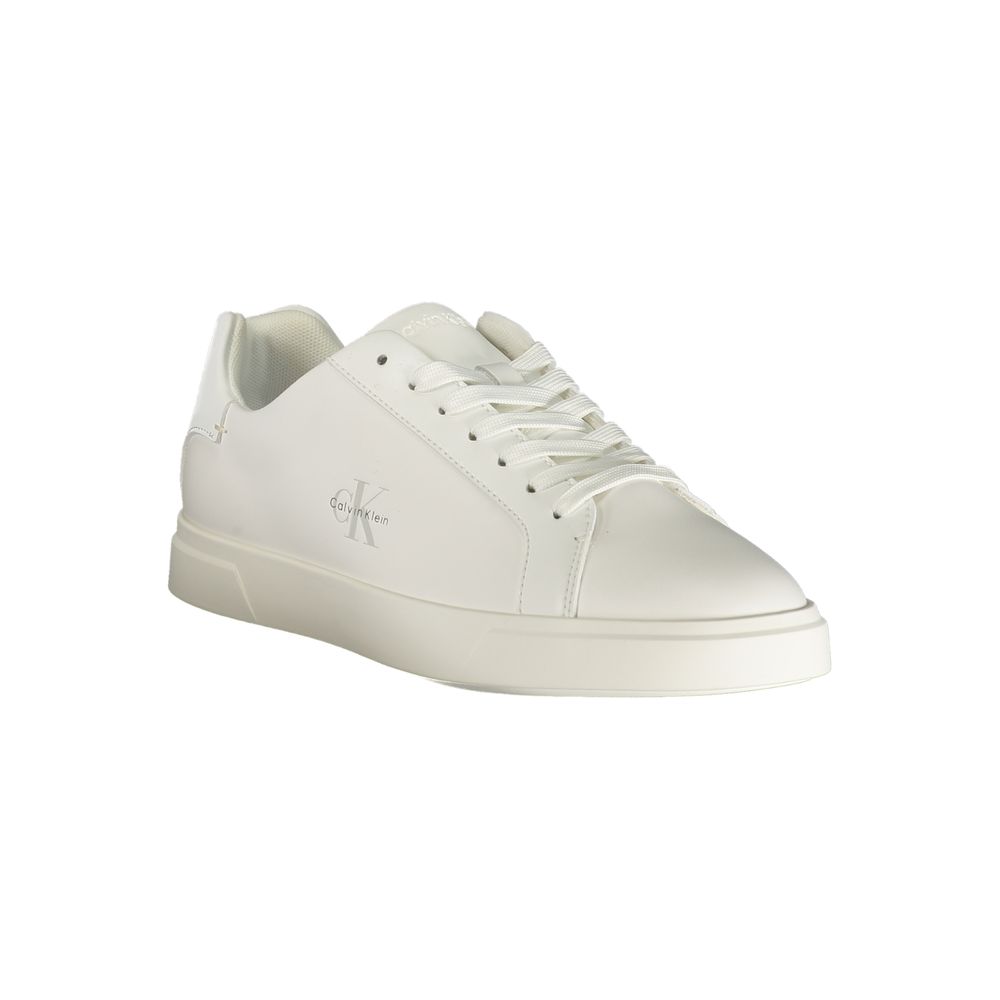 White Calvin Klein women's sneaker made of polyurethane, featuring a sleek design and comfortable fit.