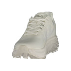 White Fila men's polyester sneaker with sporty design and cushioned sole, ideal for casual and athletic wear.