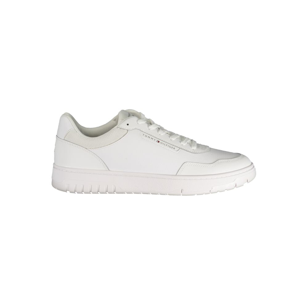 Tommy Hilfiger white men's sneaker with polyurethane upper and casual design, featuring brand logo details.
