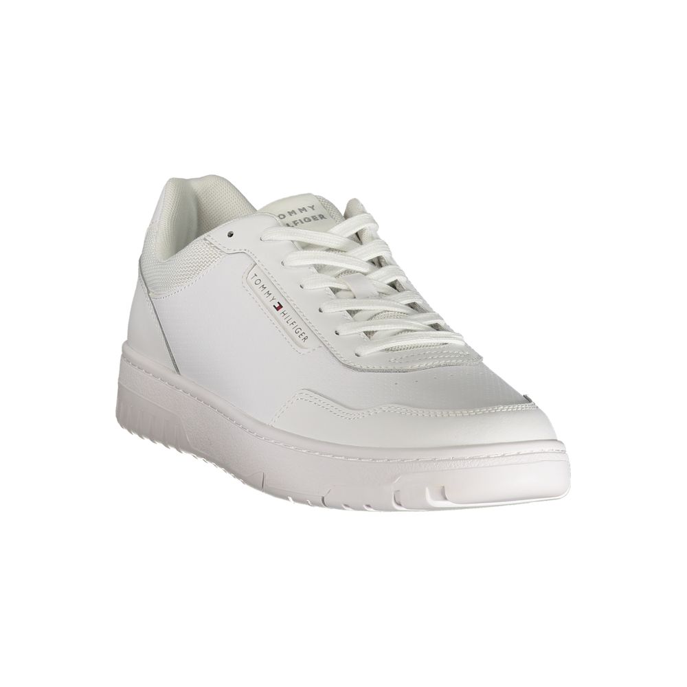 Tommy Hilfiger white polyurethane men's sneaker with sleek design and sporty style, featuring brand logo accents.