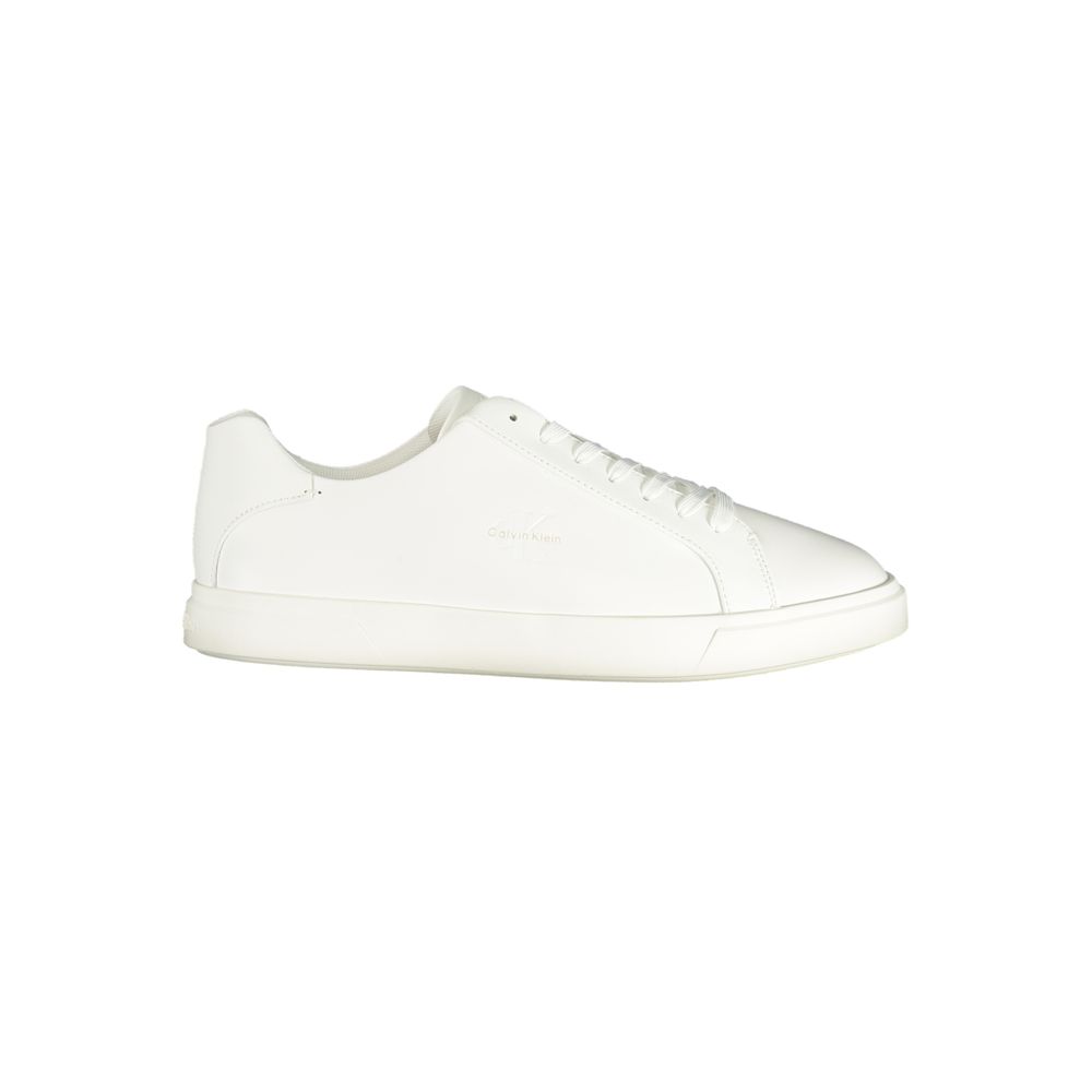 White Calvin Klein men's sneaker made of polyurethane, featuring a sleek design and casual style.