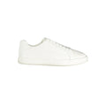 White Calvin Klein men's sneaker made of polyurethane, featuring a sleek design and casual style.