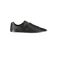 Calvin Klein black polyurethane men's sneaker with sleek design and white sole, showcasing modern athletic style.