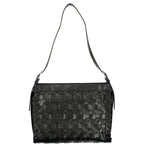 Desigual black polyurethane women's handbag with stylish design, featuring a textured surface and shoulder strap.