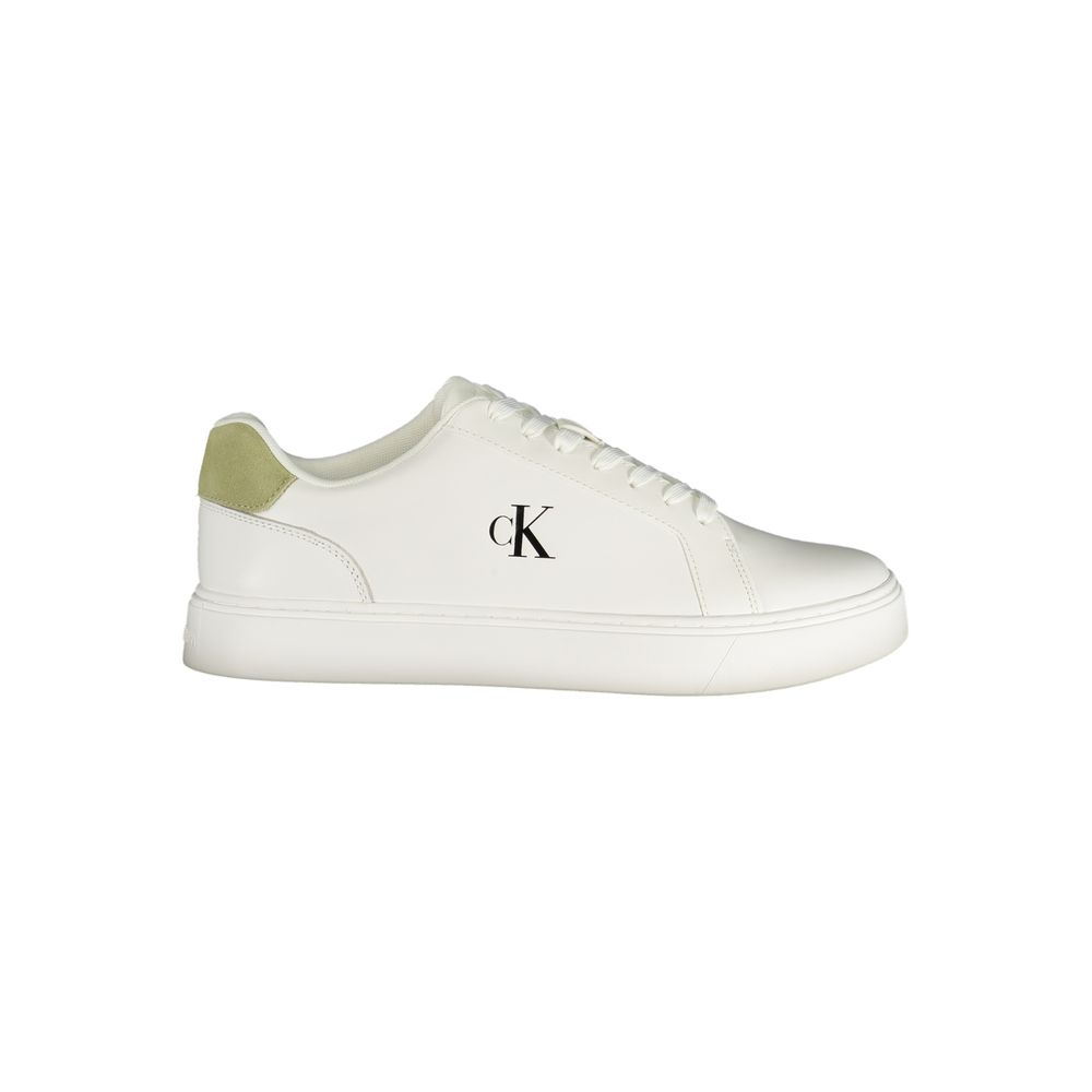 Calvin Klein Bianco polyurethane men's sneaker with white design and sleek sporty style, shown from a side angle.