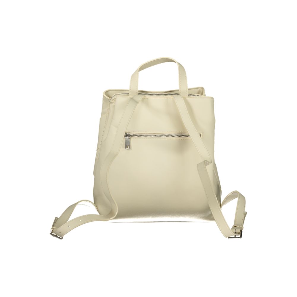 Desigual Bianco mini backpack made of white polyurethane with adjustable straps and front zip pocket for women.
