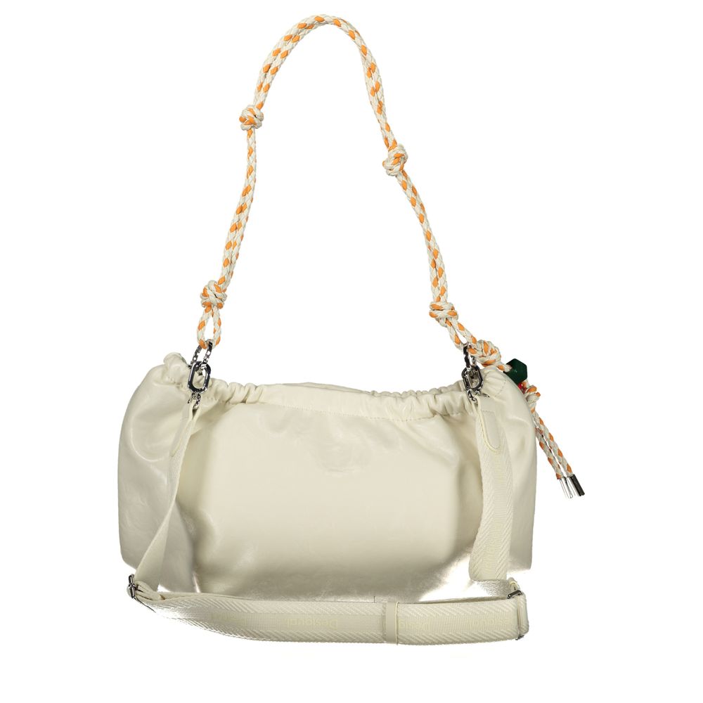 Desigual ecru polyurethane women's handbag with textured design and top handle, stylish and functional accessory.