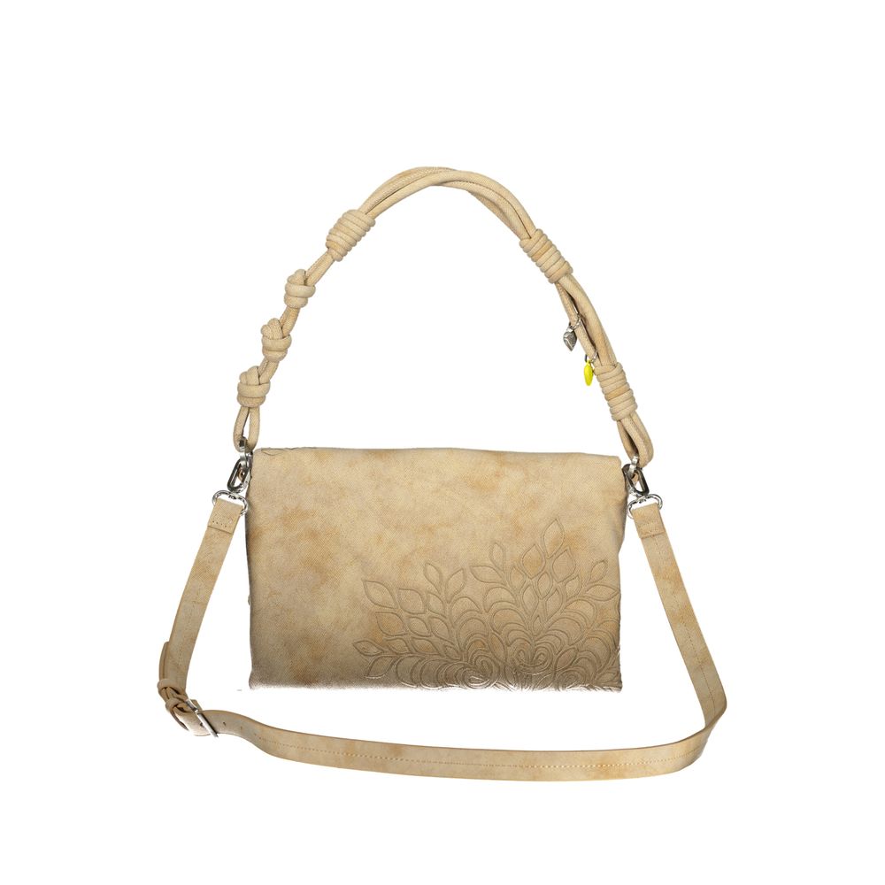 Desigual beige polyurethane women's handbag with stylish design and structured shape, featuring top handles and subtle branding.
