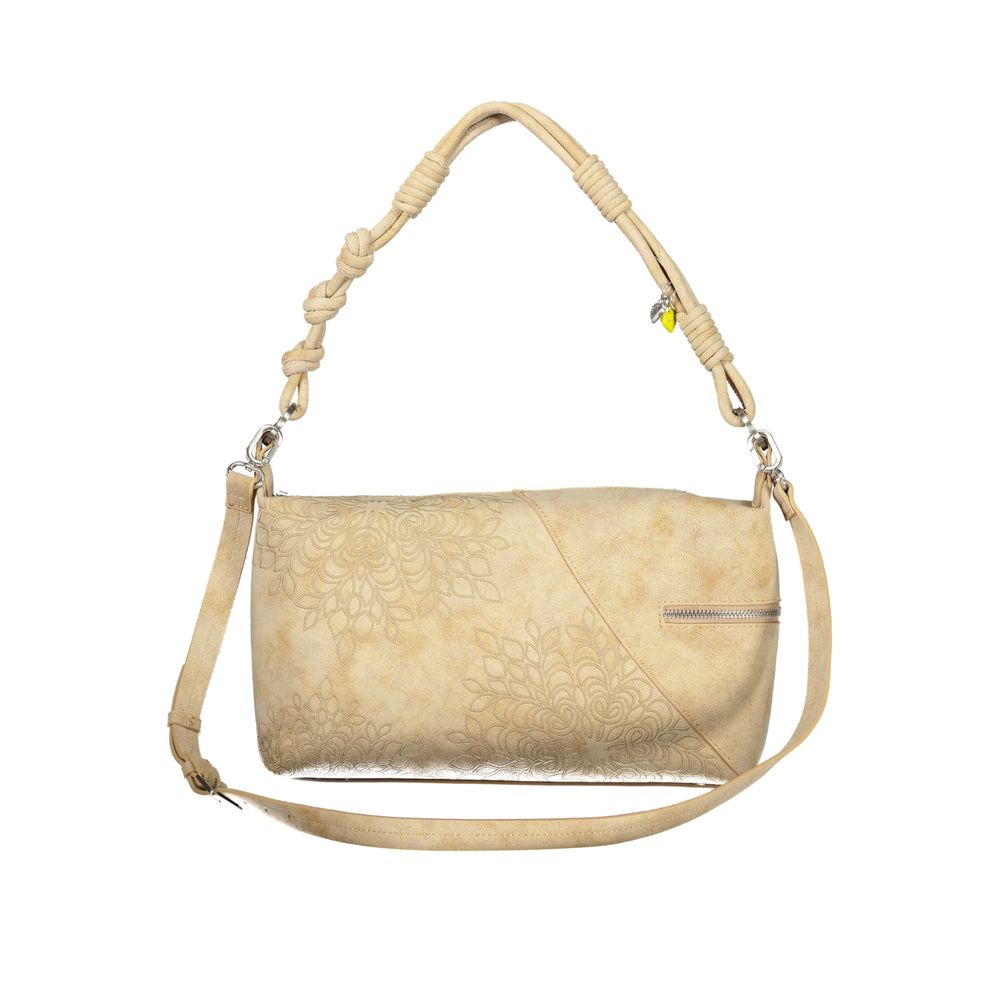 Desigual beige polyurethane women's shoulder bag with adjustable strap and stylish design, perfect for casual or formal wear.