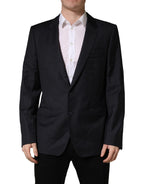 Dolce & Gabbana Dark Blue Wool Slim Fit Coat Men Jacket Blazer