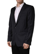 Dolce & Gabbana Dark Blue Wool Slim Fit Coat Men Jacket Blazer