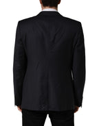 Dolce & Gabbana Dark Blue Wool Slim Fit Coat Men Jacket Blazer