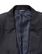 Dolce & Gabbana Dark Blue Wool Slim Fit Coat Men Jacket Blazer