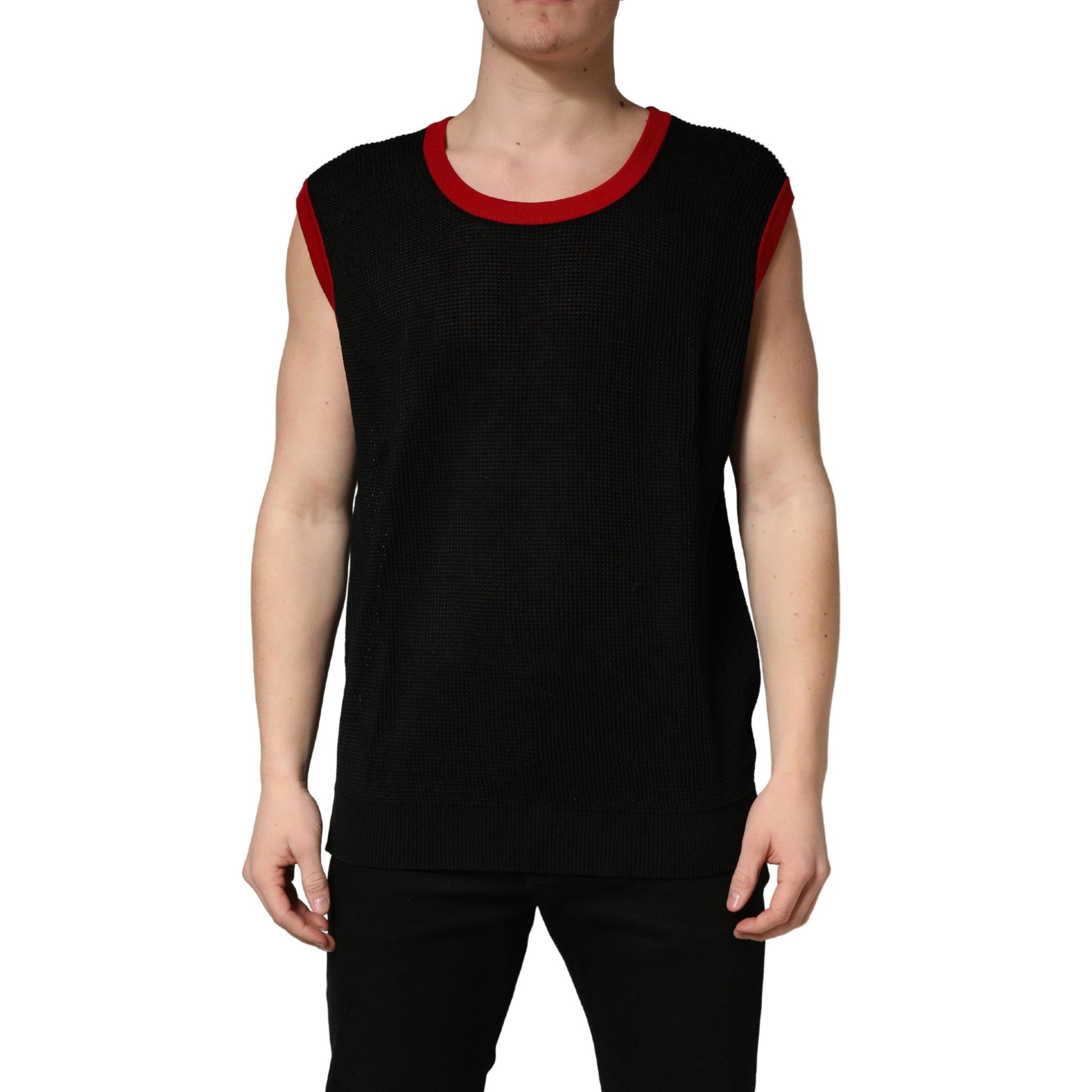 Dolce & Gabbana Black Crew Neck Sleeveless Men Knit Vest T-shirt