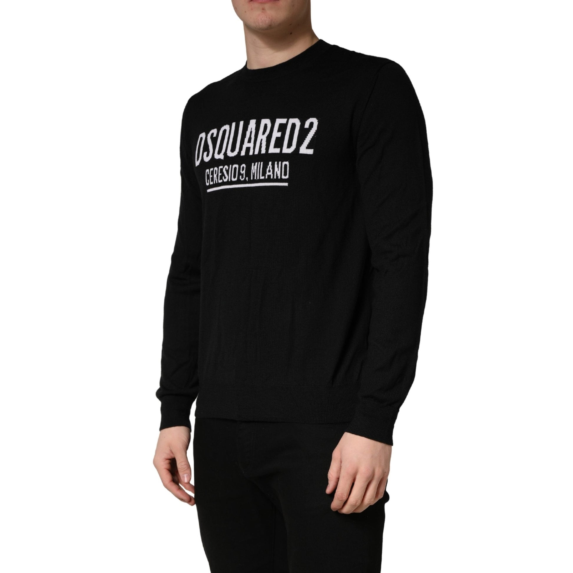 Dsquared² Black Logo Knitted Crew Neck Men Pullover Sweater