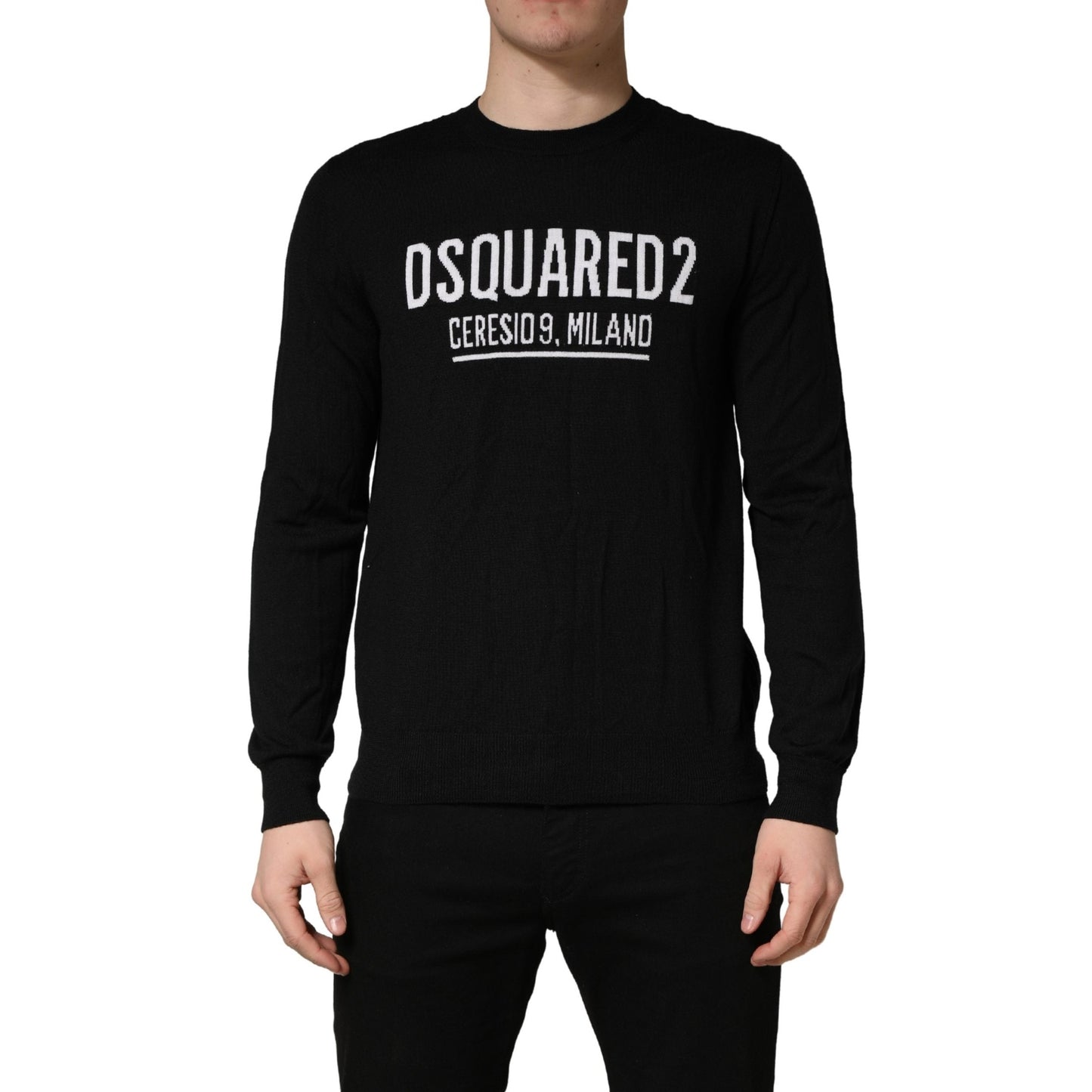 Dsquared² Black Logo Knitted Crew Neck Men Pullover Sweater