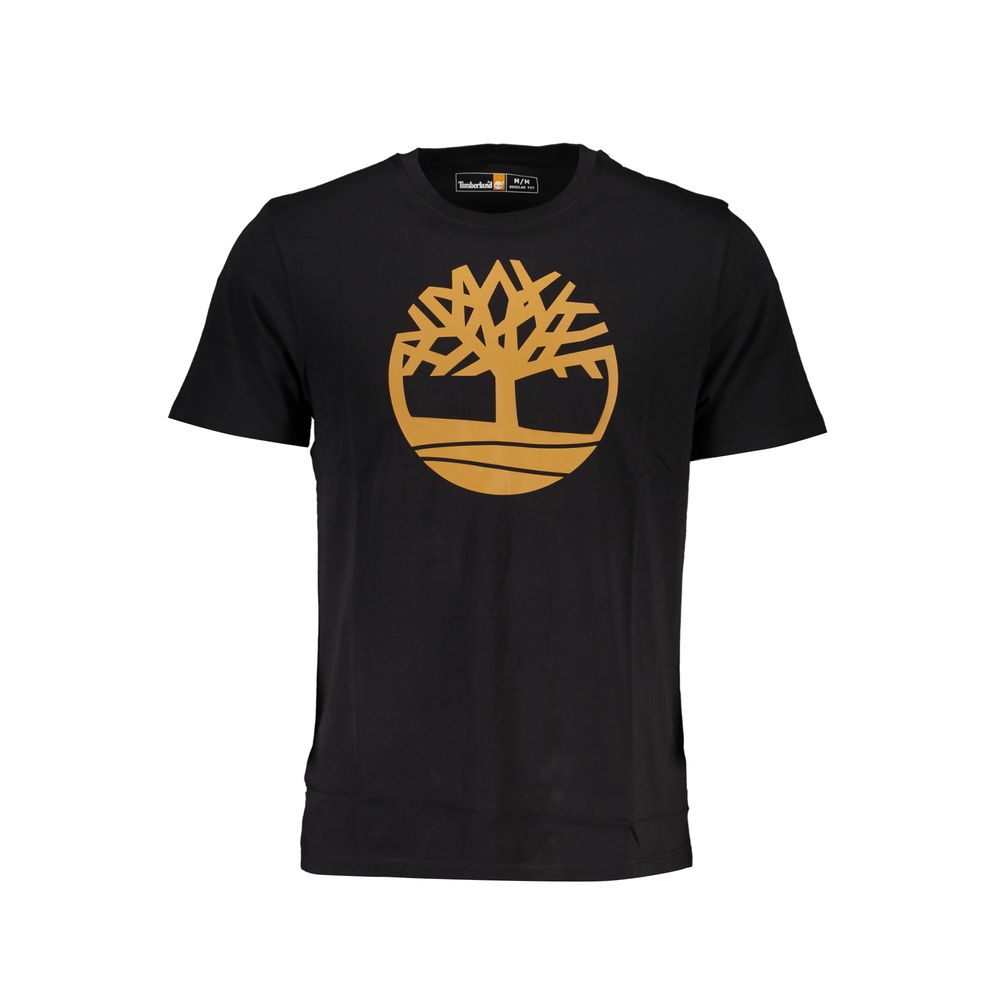 Black organic cotton men's T-shirt by Timberland, featuring a comfortable fit and classic design on a plain background.