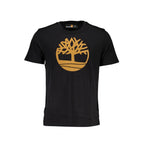 Black organic cotton men's T-shirt by Timberland, featuring a comfortable fit and classic design on a plain background.