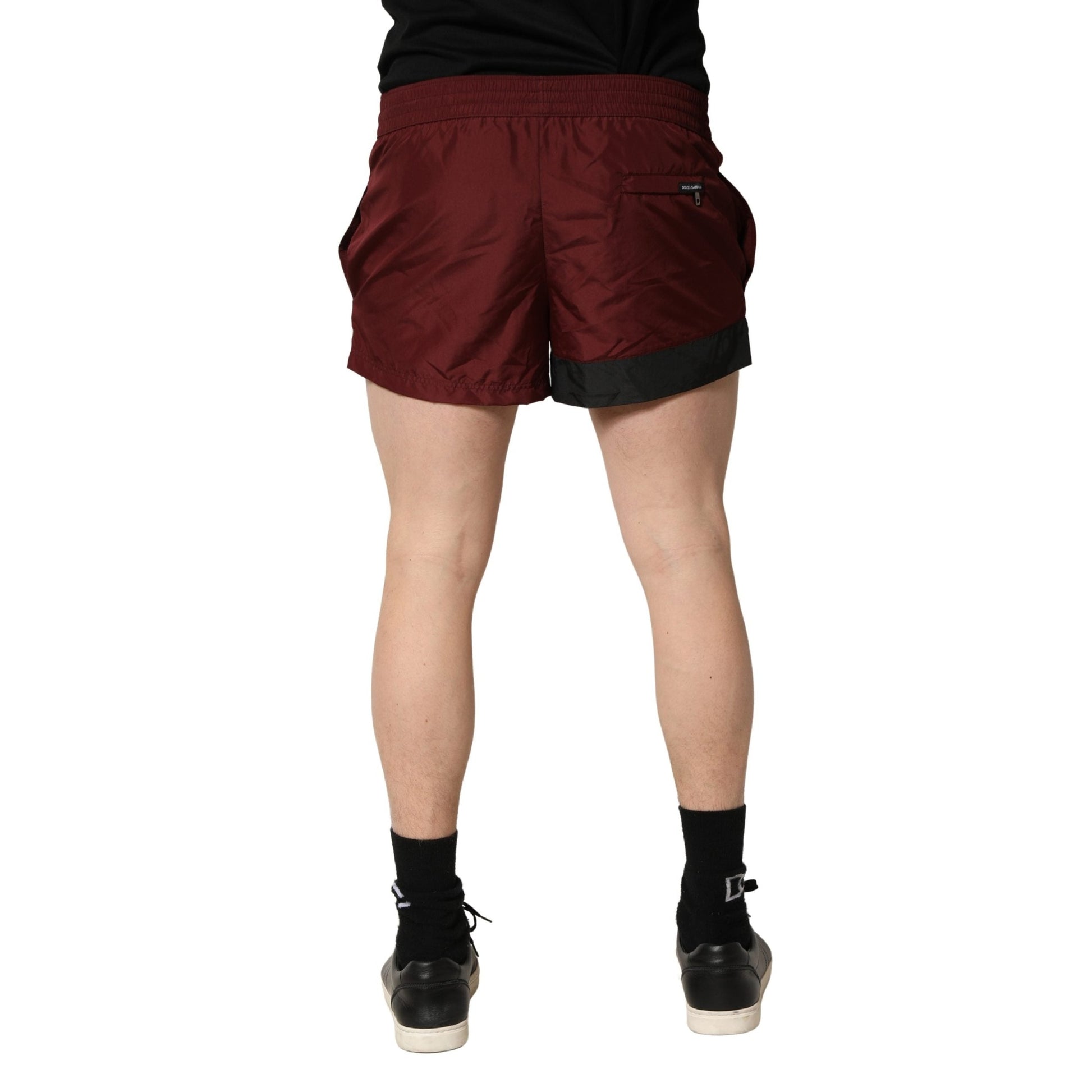 Dolce & Gabbana Maroon Polyester Drawstring Shorts Swimwear Dolce & Gabbana