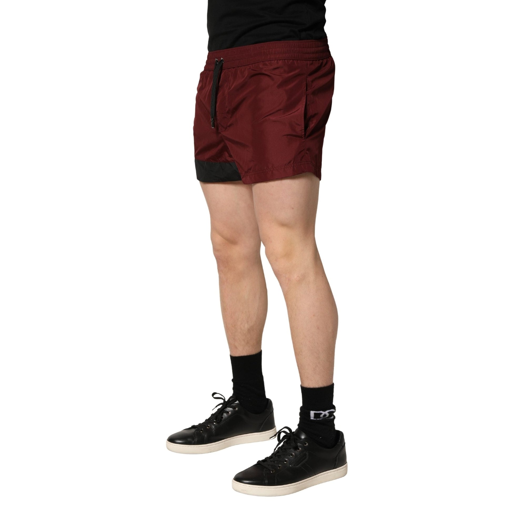 Dolce & Gabbana Maroon Polyester Drawstring Shorts Swimwear Dolce & Gabbana