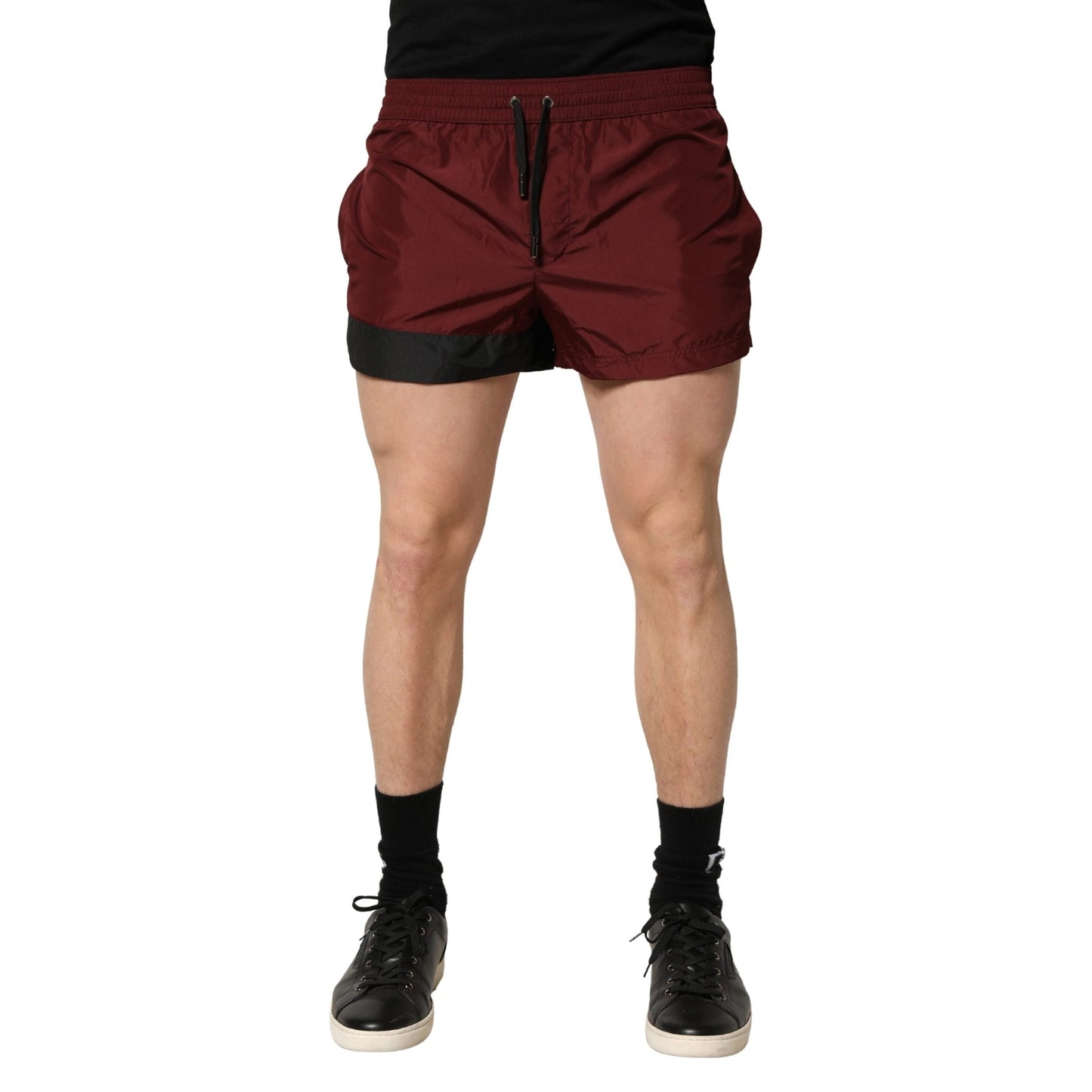 Dolce & Gabbana Maroon Polyester Drawstring Shorts Swimwear Dolce & Gabbana