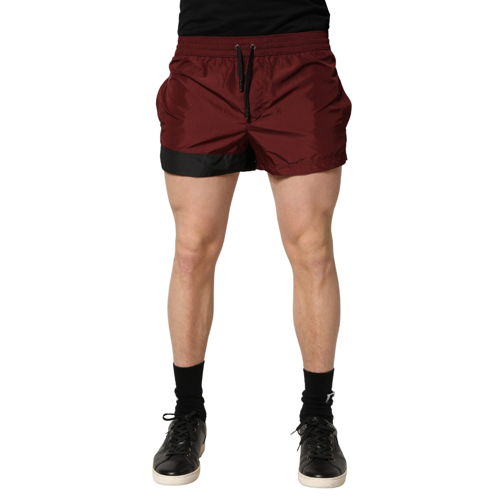 Dolce & Gabbana Maroon Polyester Drawstring Shorts Swimwear Dolce & Gabbana