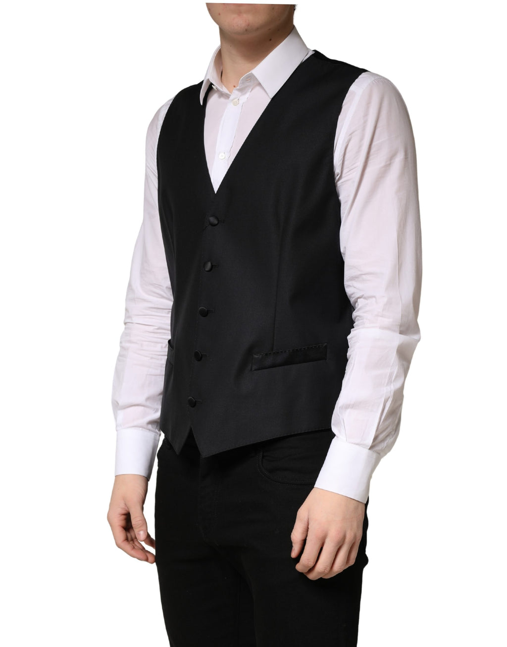 Dolce & Gabbana Black Wool Single Breasted Men Waistcoat Vest - Eljoys Fashion 