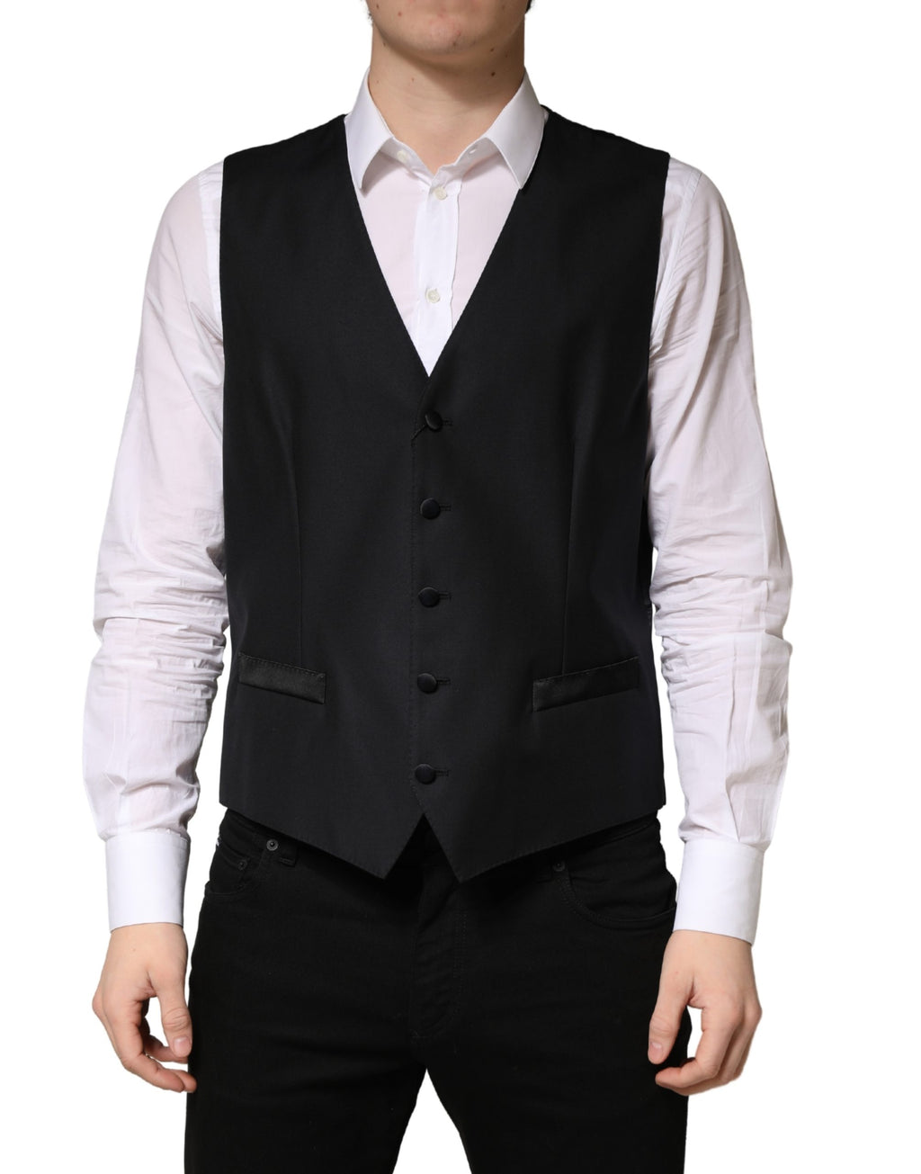 Dolce & Gabbana Black Wool Single Breasted Men Waistcoat Vest - Eljoys Fashion 