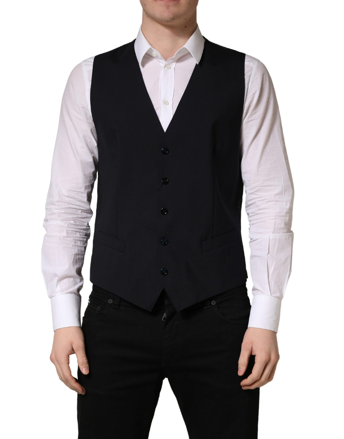 Dolce & Gabbana Black Wool Single Breasted Waistcoat Vest - Eljoys Fashion 