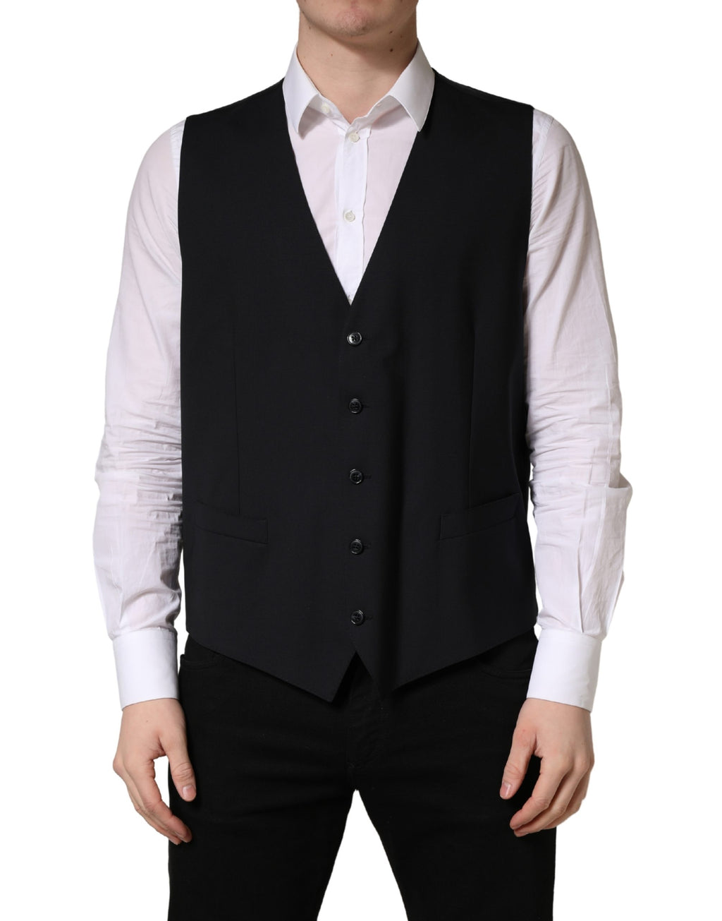 Dolce & Gabbana Black Wool Single Breasted Waistcoat Vest - Eljoys Fashion 