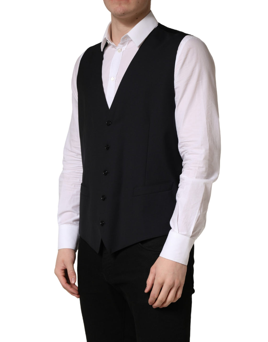 Dolce & Gabbana Black Wool Single Breasted Waistcoat Vest - Eljoys Fashion 