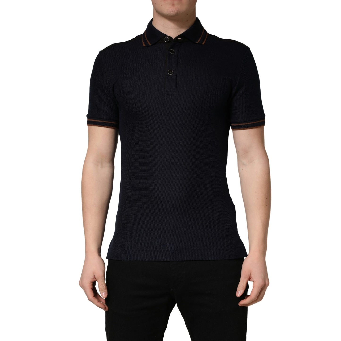 Dolce & Gabbana Dark Blue Silk Short Sleeve Men Polo T-shirt