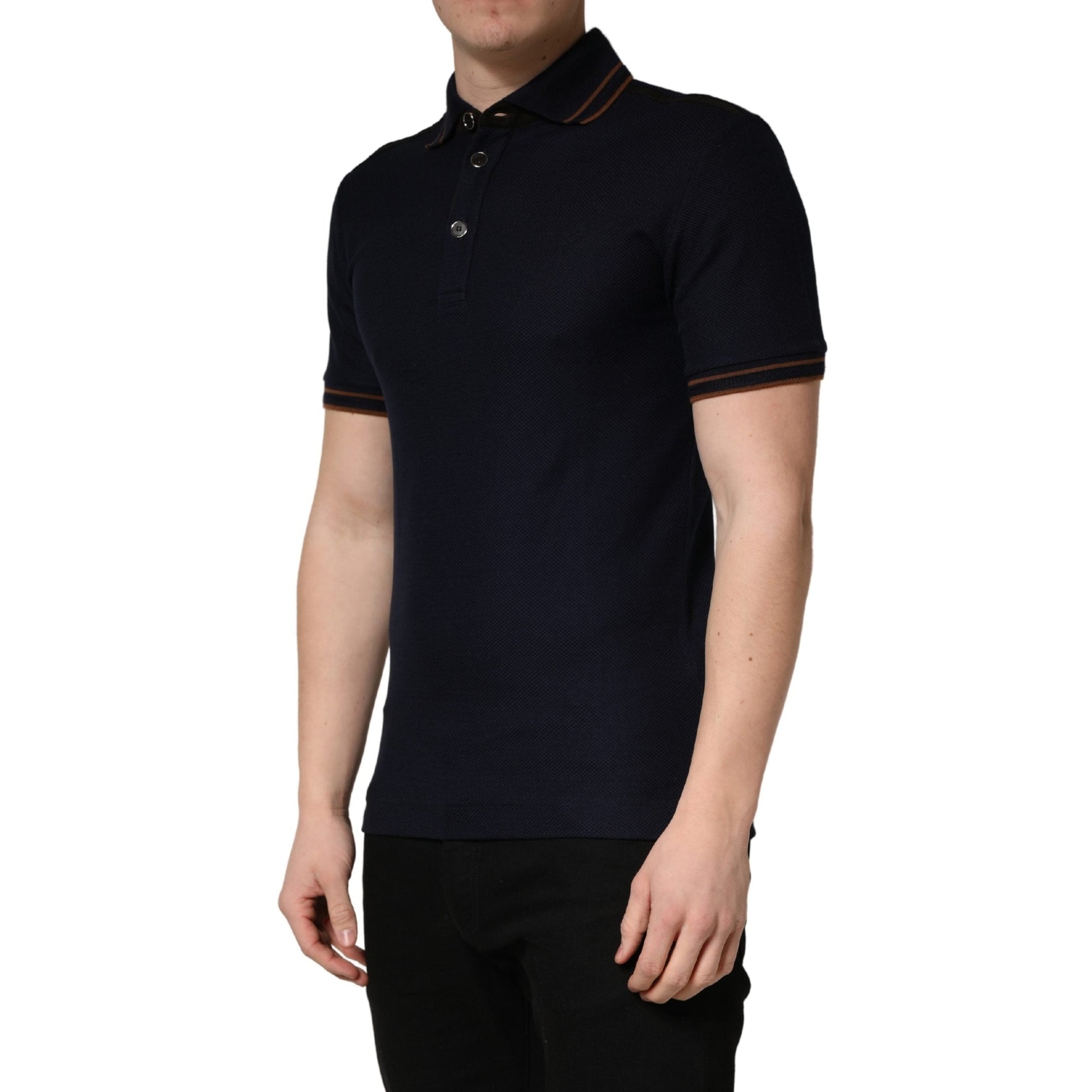 Dolce & Gabbana Dark Blue Silk Short Sleeve Men Polo T-shirt