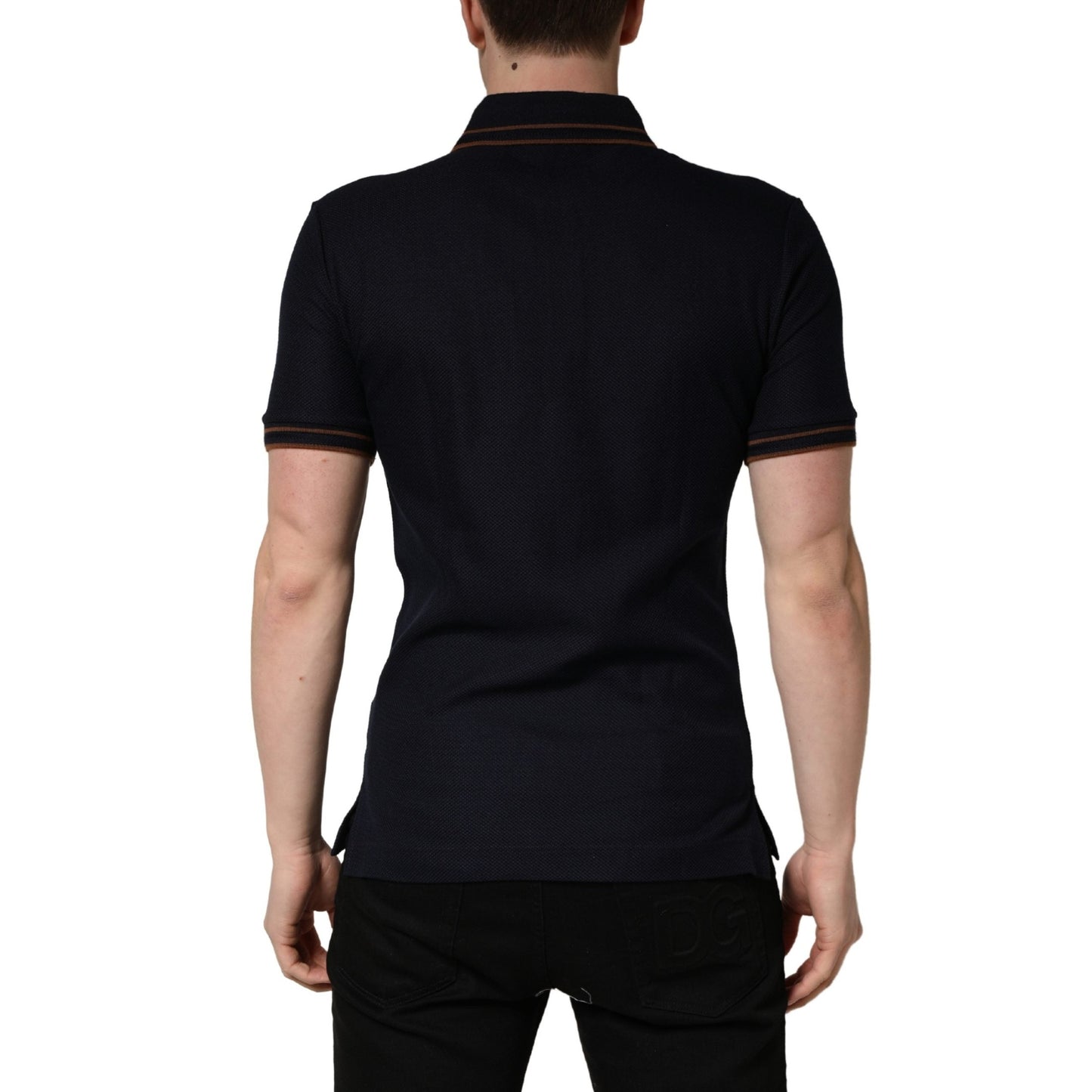 Dolce & Gabbana Dark Blue Silk Short Sleeve Men Polo T-shirt