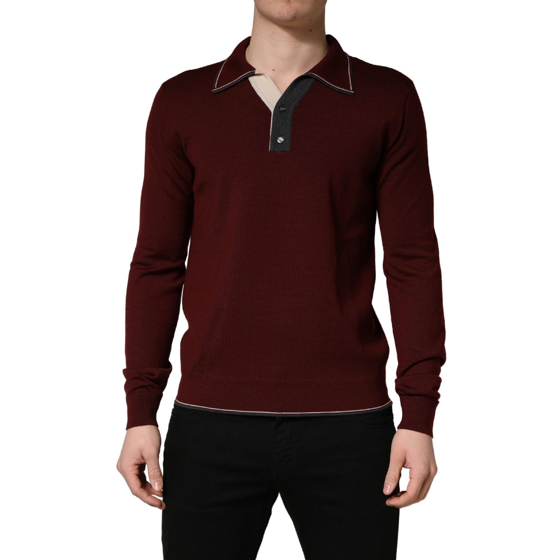 Dolce & Gabbana Maroon Re-Edition Wool Long Sleeves T-shirt