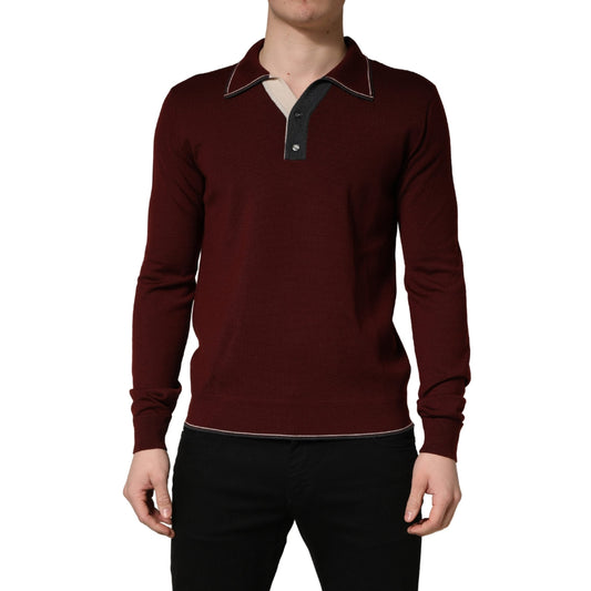 Dolce & Gabbana Maroon Re-Edition Wool Long Sleeves T-shirt