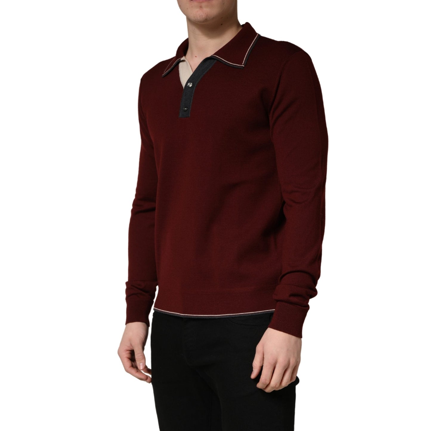 Dolce & Gabbana Maroon Re-Edition Wool Long Sleeves T-shirt